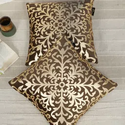 HOSTA HOMES Brown & Gold-Toned Set of 2 Floral Velvet Square Cushion Covers-image-50
