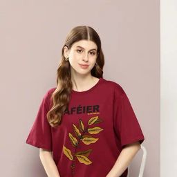 Dillinger Maroon Cotton Graphic Print Oversized T-Shirt-image-87