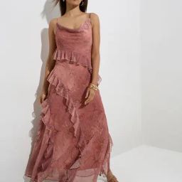 Wardrobe by Westside Dusty Pink Floral Design A-Line Dress-picture-1