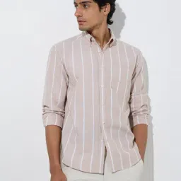WES Casuals by Westside Beige Striped Relaxed-Fit Cotton-Blend Shirt-picture-22