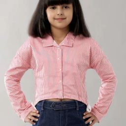 Under Fourteen Only Kids Pink Cotton Striped Full Sleeves Top-picture-34