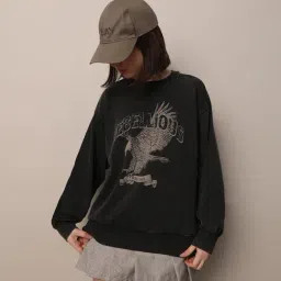 Only Black Graphic Print Oversized Sweatshirt-image-77