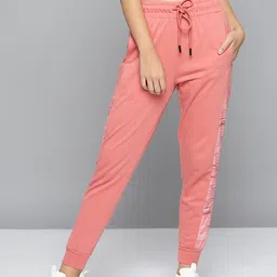 Alcis Women Peach-Coloured Solid Slim-Fit Training Joggers with Side Taping-image-92