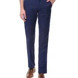 Van Heusen Navy Slim Fit Flat Front Trousers-picture-2