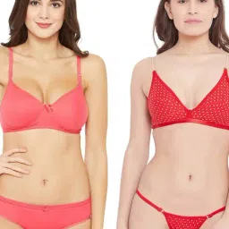 N-Gal Coral & Red Printed Bra & Panty Set (Pack Of 2)-2