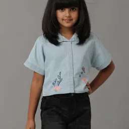 Under Fourteen Only Kids Blue Cotton Embroidered Top-picture-35