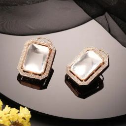 Saraf RS Jewellery White Statement Uncut Polki Mossanite & AD Studded Geometric Stud Earring-picture-41