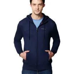 Van Heusen Regular Fit Smart Tech Easy Stain Release Solid Hoodie - Blue Melange-picture-11