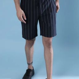 Campus Sutra Dark Blue Striped Shorts-image-29