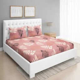 Romee Floral Grey 144 TC Cotton Queen Sized Bed Sheet with 2 Pillow Covers-image-95