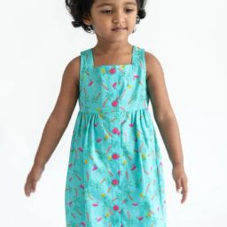 Campana Kids Turquoise Blue Cotton Printed Dress-image-90