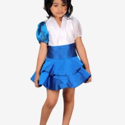 Foreverkidz Blue & White Solid Dress-image-3