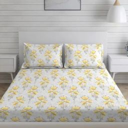 Layers Tropical Fever Nature Yellow 144 TC Cotton King Bed Sheet with 2 Pillow Covers-image-99