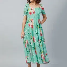 Rare Green Floral Print Maxi Dress-image-40