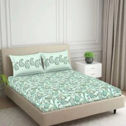 Spaces Bold Boho Blue 132 TC Cotton King Flat Bedsheet with 2 Pillow Covers-image-35