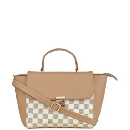 Rocia by Regal Beige Checks Medium Satchel Handbag-image-24