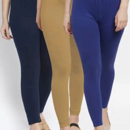 Gracit Blue & Skin Mid Rise Leggings - Pack Of 3-image-96