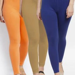 Gracit Blue & Skin Mid Rise Leggings - Pack Of 3-image-94