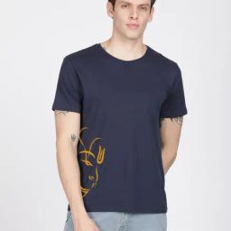 BLACK RADIO Navy Slim Fit Printed Cotton Crew T-Shirt-image-36