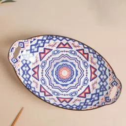 Nestasia Mandala blue Ceramic Baking Dish With Handle 11 Inch (Microwave and Dishwasher friendly)-image-66