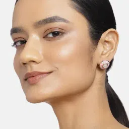Estele Gold-Plated Round Pink & White Meenakari Stud Earring for Women/Girls-6
