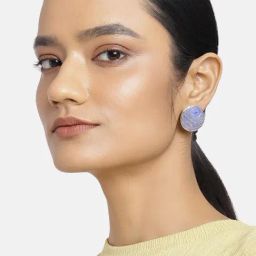 Estele Gold-Plated Blue Enamel Stud Earrings for Women-image-94