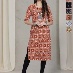 7Threads Women Ethnic Motifs Printed Mirror Work Floral Crepe Kurta-image-90