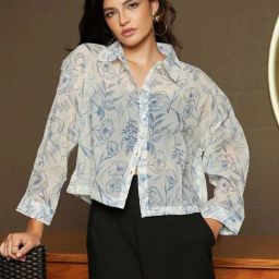 Pinacolada Blue Regular Fit Floral Print Shirt-image-35