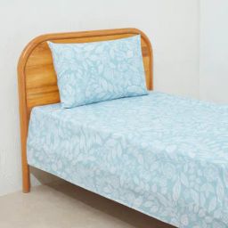 Westside Home Aqua Leaf Design Single Bed Flat Sheet & Pillowcase Set-image-74