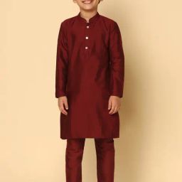 KISAH Maroon Solid Full Sleeves Kurta with Pyjamas-image-44