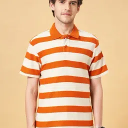 People by Pantaloons Golden Ochre Cotton Regular Fit Striped Polo T-Shirt-picture-29