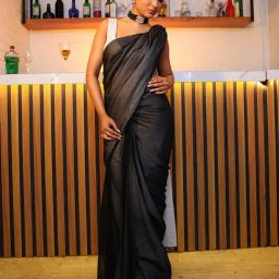 Swtantra Black Satin Georgette Saree With Unstitched Self Blouse-image-81