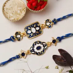 eCraftIndia Set of 2 Blue & Golden Rakhis for Brother, Bhabhi, Kids-image-86