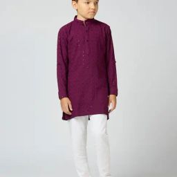 Kids Island Boys Purple Cotton Embroidery Kurta Sets-image-52