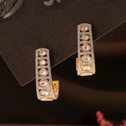Saraf RS Jewellery Gold Statement Uncut Kundan Polki Mossanite Minimal Half Hoop C Stud Earring-picture-14