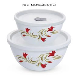 Larah by Borosil Red Opalware Mixing & Serving Bowl with Lid - Set of 2 image 2