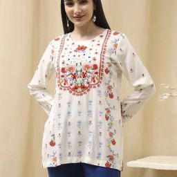 Biba White Straight Fit Printed Kurtis-image-57