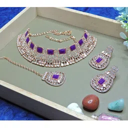 Anouk Rose Gold-Plated Artificial Stone-Studded & Beaded Jewellery Set With Maangtikka-picture-41