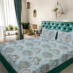 KLOTTHE Grey Floral 300 TC King Bedsheet with 2 Pillow Covers-image-58