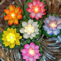 TIED RIBBONS Set of 6 Decorative Lotus Water Sensor Diya Floating LED Candles image 2