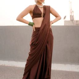 Swtantra Brown Velvet Saree With Unstitched Self Blouse-picture-25