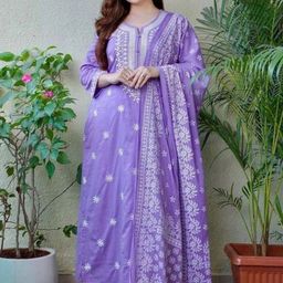 DIVASTRI Women Floral Embroidered Regular Kurta with Trousers & With Dupatta-36