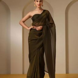 Swtantra Green Chiffon Saree With Unstitched Self Blouse-picture-29