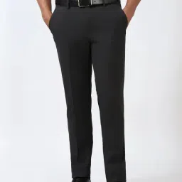 Peter England Grey Slim Fit Texture Trousers-image-77