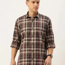Burnt Umber Brown Regular Fit Check Shirt-picture-1