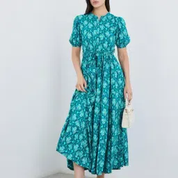 Styli Blue Cotton Printed A-Line Dress-picture-5