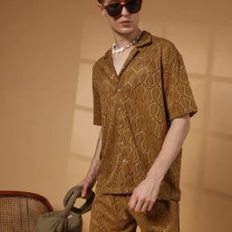 Campus Sutra Brown Regular Fit Self Pattern Co-Ord Set-image-91