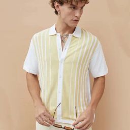 Bossini White & Yellow Cotton Regular Fit Striped Shirts-image-82
