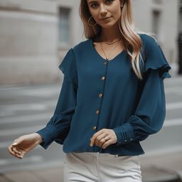 Taurus Cuffed Sleeve V-Neck Top-image-74