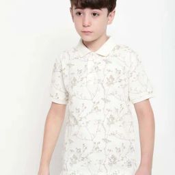Octave Kids Off White Cotton Floral Print Polo T-Shirt-picture-1